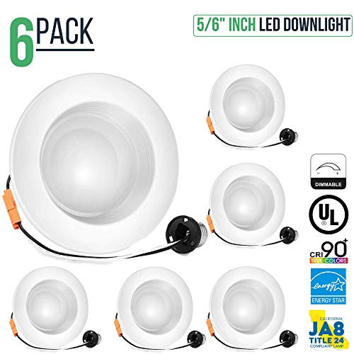 Four Bros Lighting 5/6" Inch Dimmable LED Recessed Downlight, 15W (120W Equivalent), 1100 Lumens, Retrofit LED Recessed Lighting Fixture, Energy Star, UL Listed (5000K (Daylight), 6 Pack)
