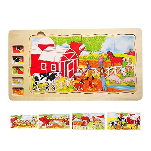 5 Layers Farm Animals Wooden Jigsaw Puzzle for Toddlers