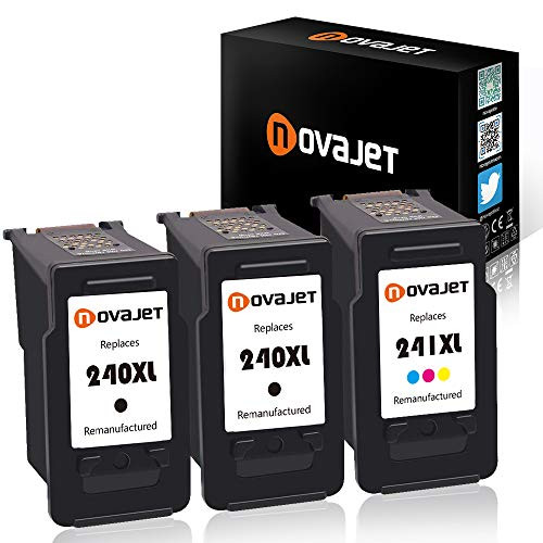 Novajet Remanufactured for Canon PG-240XL CL-241XL Ink Cartridges 2 Black + 1 Tri-Color Compatible with Canon PIXMA MG3620 MG3520 MG2220 MG3220 MG3522 MX472 MX452 MX522 MX532 MX392 MX432 MX512 Printer