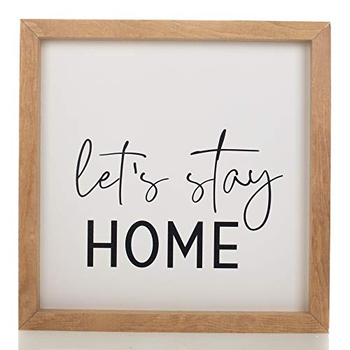 P. Graham Dunn Let's Stay Home Black and White 12 x 12 Pine Wood Farmhouse Frame Plaque