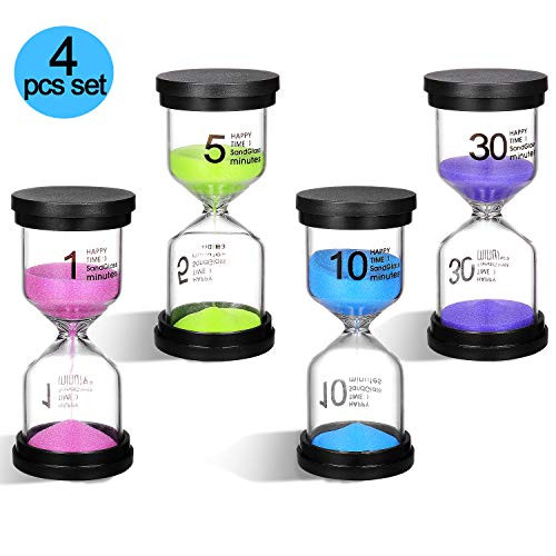 Sand Timer 4 Pack,Sageme Hourglass Timer Set Colorful Sandglass Hourglass Sand Clock 10/15 / 30 Min for Kids, Classroom, Kitchen, Games, Brushing Timer, Home Office Decoration Timers(1/5/10/30 Min)
