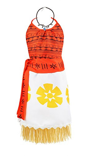 Padete Princess Moan Adventure Costume Two-Piece Girl Party Dress (4T-5, 02+Necklace)