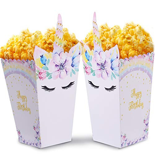 SATINIOR 24 Pieces Popcorn Snack Boxes Rainbow Unicorn Pattern Treat Box Popcorn Container for Baby Shower Birthday Party Supplies (Style 5)