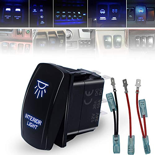 T-Former Laser Interior Led Light Bar Rocker Switch Kit +Jumper Wires for Vehicle Boat Marine, On/Off,20A 12V LED Light, Blue