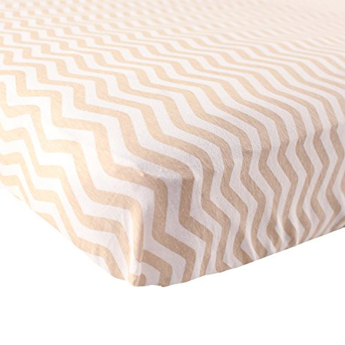 Luvable Friends Fitted Knit Cotton Crib Sheet, Tan Chevron, One Size