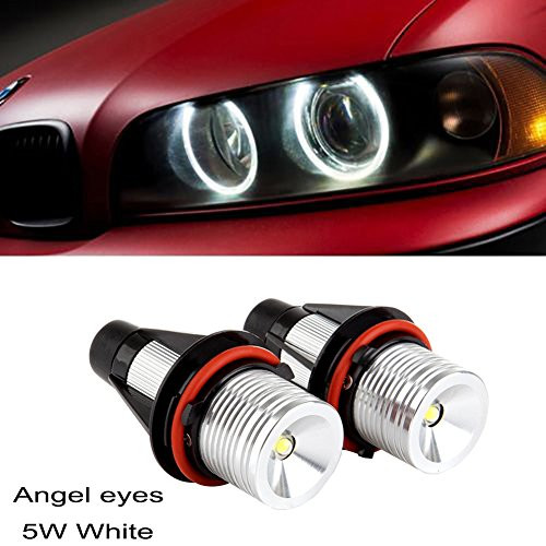 Ricoy 2x 5W For BMW E39 E53 E60 E61 E64 E65 E66 E87 X3 X5 LED Angel Eye Halo Ring Marker Side Light White LED Bulb(Pack of 2)