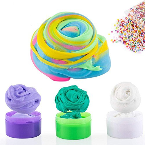 5Pack Fluffy Slime, Jumbo Fluffy Floam Colorful Slime Stress Relief Toy Scented Sludge Toy With Foam Beads for Kids Girls Boys and Adults, Super Soft and Non-sticky