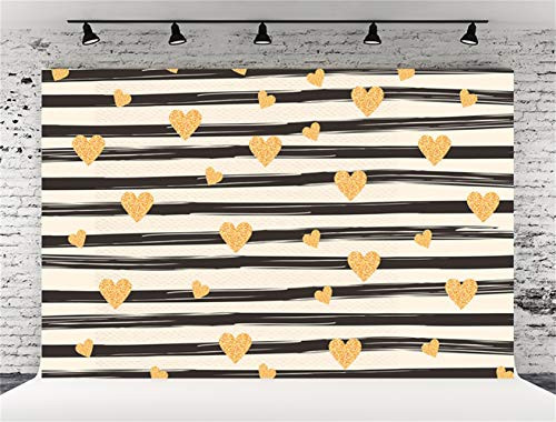 7X5ft (220cmX150cm) Golden Love Black and White Stripe Backdrop Birthday Day Photo Backgrounds Photography Backdrops Props for Photo Studio 7X5ft (220cmX150cm) Golden Love Black and White Stripe Backdrop Birthday Day Photo Backgrounds Photography Backdrops Props for Photo Studio