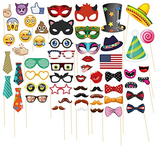 Oululu Party Photo Booth Props with Emoji Faces for Wedding Birthdays Reunions (58 Pieces)