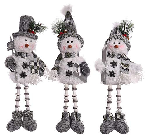 Transpac Imports, Inc. Bead Leg Snowman Shelf Sitter Grey 15 x 5 Plush Christmas Figurines Set of 3