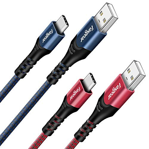 Fasgear USB C Cable, 2 Pack 10ft Type C Fast Charger Charging Nylon Braided Cable Compatible for Galaxy S10 S9 S8 A5 Note 8 9 Huawei P30 P20 lite Sony Xperia XZ Oneplus 7 7pro LG G5 G6 (Blue,Red)