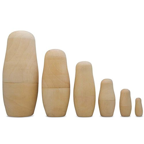 BestPysanky 6.5" Set of 6 Unpainted Blank Wooden Nesting Dolls