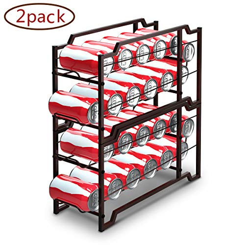 Simple Trending 2-Pack Soda Can Beverage Dispenser Rack, Stackable Can Storage Organizer Holder for pantry or Refrigerator- Dispenser 12 Standard Size 12oz Soda Cans or Canned food, Bronze