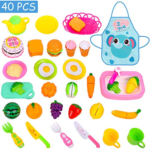 Auney 40 Pieces Play Food Set Pretend Play Set, Cutting Cooking Food Toy, Kitchen Toys Pretend Food Playset Educational Toy Fruits Vegetables Set for Children Learning Gift for Boys & Girls Auney 40 Pieces Play Food Set Pretend Play Set, Cutting Cooking Food Toy, Kitchen Toys Pretend Food Playset Educational Toy Fruits Vegetables Set for Children Learning Gift for Boys & Girls