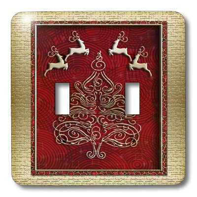 3dRose LLC lsp_23855_2 Reindeer And Christmas Tree, Double Toggle Switch