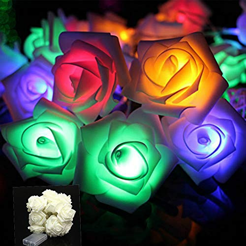 VIPMOON 2M 20LED String Lights Bright Warm Rose Flower Lamp Fairy Light Wedding Valentine's Day Gardens Festival Party Christmas Decoration - Colorful