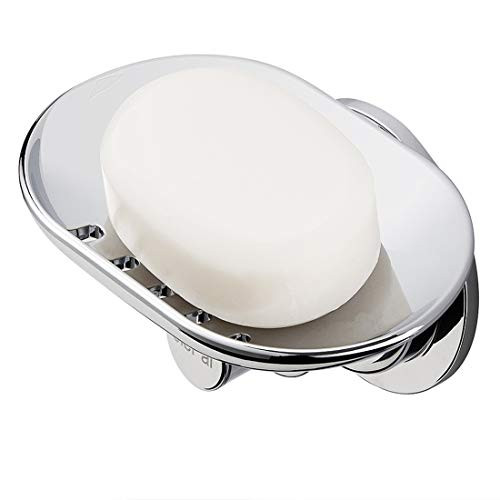 JIEPAI Suction Soap Dish,Super Powerful Vacuum Suction Shower Soap Holder with Drain,Elegant Suction Cup Soap Dish for Shower Bathroom & Kitchen,Chrome