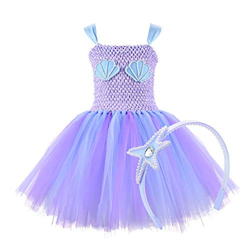 Mermaid Girls Tutu Dress with Headhand Costume Mermaid Dress Up for Party,Wedding,Cosplay,2T/4T/6T/8T
