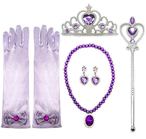 SREND Princess Sofia Dress Up Accessories Gift Set Crown Scepter Necklace Earrings Gloves, Purple, 5 Pieces