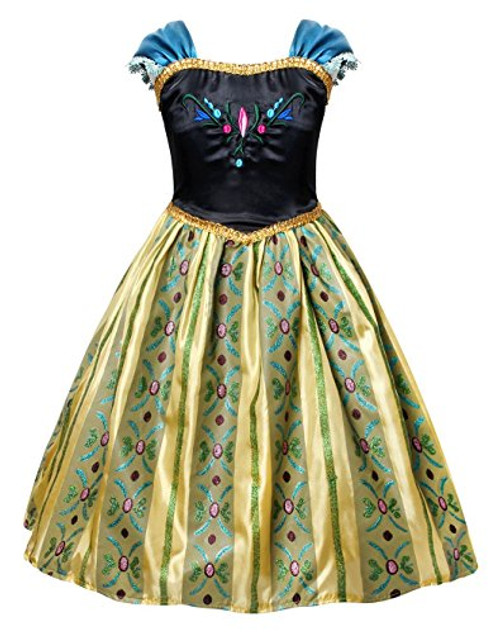 Cotrio Little Girls Anna Coronation Dress Princess Anna Costume Dress up Halloween Cosplay Fancy Party Dresses Size 12 (150, Green 02)