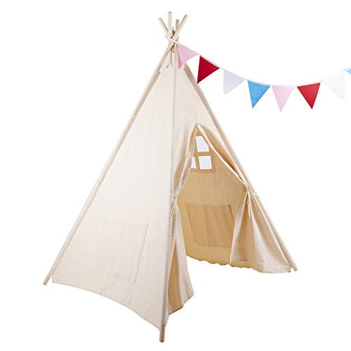 Gaier Teepee Foldable Cotton Canvas Play Tent for Kids 5.24 ft Indoor Outdoor Playhouse