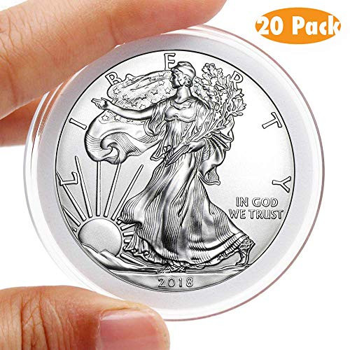 AukeyStar Round Clear Plastic Coin Capsules, 20 Pieces Coin Holder Case of 6 Size(20/25/30/35/40/46mm) with Adjustable Gasket for Coin Collection American Silver Eagle Liberty Coin &JFK Half Dolla