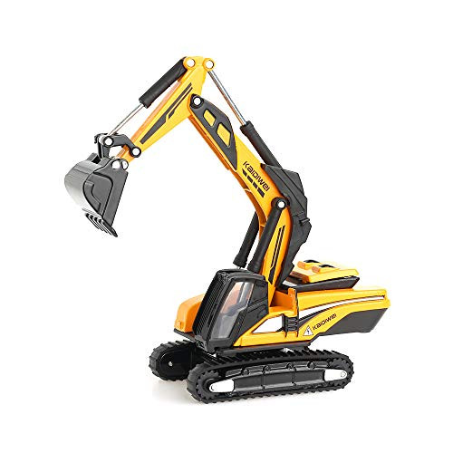 duturpo 1/87 Scale Diecast Mini Excavator, Metal Construction Vehicles Trucks Toys for Boys Kids (Yellow)