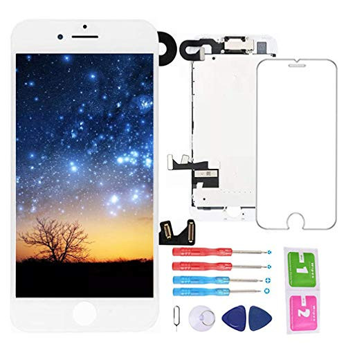 for iPhone 7 Screen Replacement White LCD Display 4.7inch with 3D Touch Screen Digitizer Full Assembly + Front Camera + Earpiece + Screen Protector + Repair Tools Kit