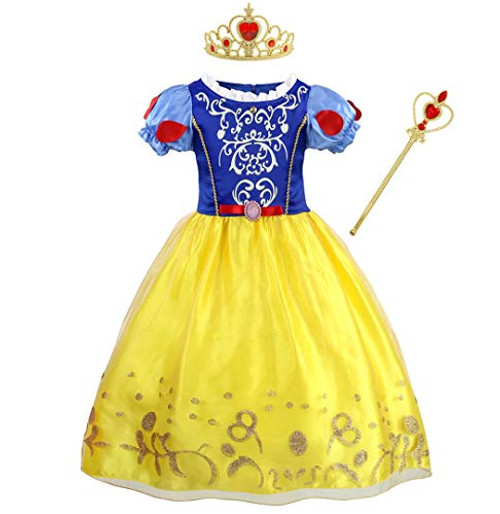Jurebecia Snow White Dress for Girls Halloween Costume Kids Princess Dress up Fancy Birthday Party Dresses Outfit Size 3T
