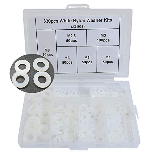 KOOTANS 330pcs White Nylon Plastic Insulation Washers Assortment Kits Insulating Spacers Flat washers