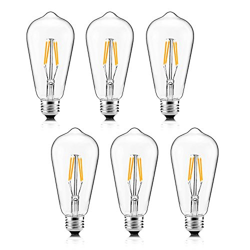 XPLight 6W LED Edison Bulb,60W Incandescent Equivalent 600LM Warm White 2700K,E26 Medium Base, ST64 Vintage LED Filament Bulbs,Non-dimmable, Pack of 6