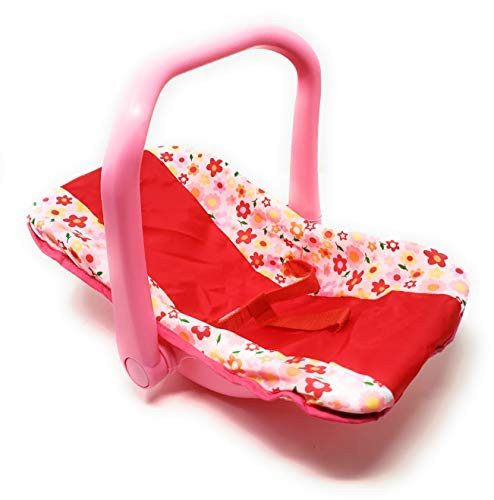 DREAM COLLECTION Baby Doll Adjustable Carrier  Converts from Rocking Baby Carrier to Feeding Seat  Fits Most Baby Dolls 14 Inches Up to 16 Inches (Red & White W/ Flowers)