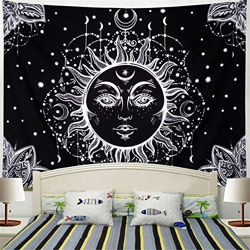 Racunbula Sun and Moon Tapestry Burning Sun with Star Tapestry Psychedelic Black and White Mystic Wall Tapestry for Bedroom Racunbula Sun and Moon Tapestry Burning Sun with Star Tapestry Psychedelic Black and White Mystic Wall Tapestry for Bedroom