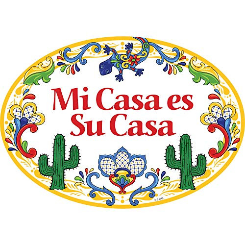 Essence of Europe Gifts E.H.G Mi Casa ES Su Casa Decorative Yellow Ceramic Door Sign Cactus Motif