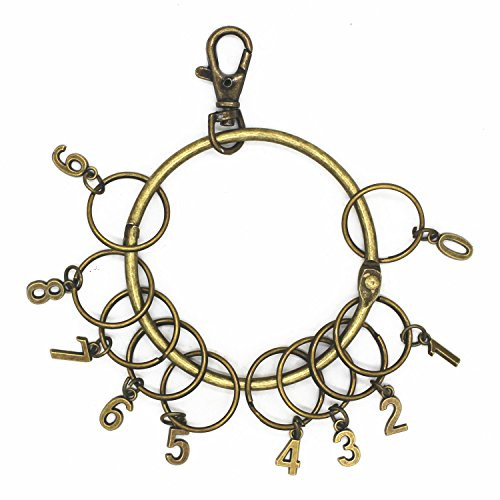 WEICHUAN Keychain / Key Holder / Key Ring / Key Hooks With 10PCS Small Rings And Numbers - Metal Antique Bronze Round Large Circular Ring Includes 10 Small Rings, Come With 10PCS Decorative Numbers