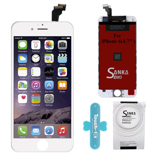 SANKA iPhone 6 LCD Screen Replacement Repair Kit, Digitizer Display Touch Screen Frame Assembly for iPhone 6, 4.7' - White (Repair Tools Included)