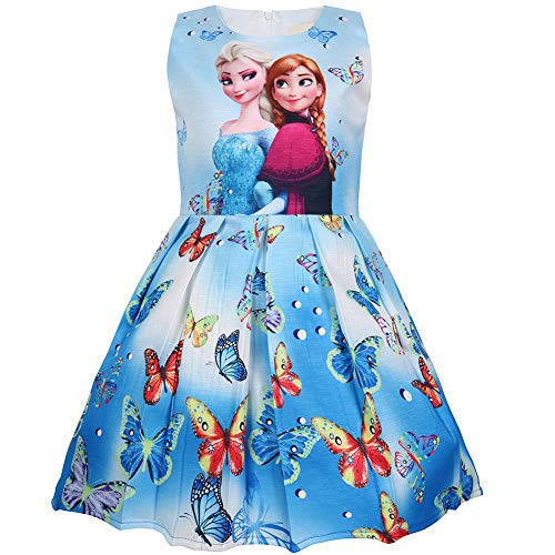 WNQY Princess Elsa Role Play Costume Party Dress Little Girls Anna Cosplay Dress up (Blue,140/6-7Y)