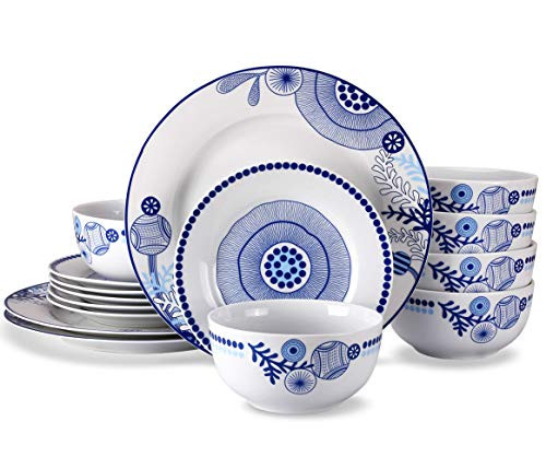 18-Piece Dinnerware Set, Doublewhale Dinner Plates Dishes, Bowls, Dishes Sets, Service for 6 - Blue
