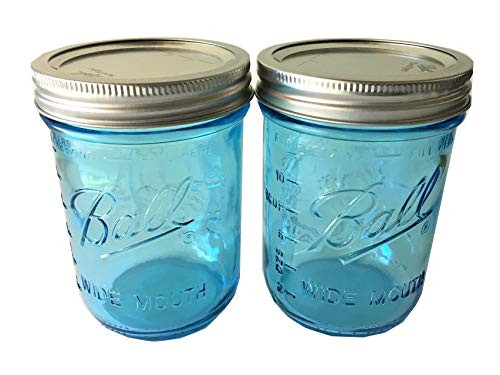 Ball Mason Jar-16 oz. Aqua Blue Glass Wide Mouth - Set of 2
