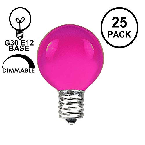Novelty Lights 25 Pack G30 Outdoor Globe Replacement Bulbs, Purple, C7/E12 Candelabra Base, 5 Watt