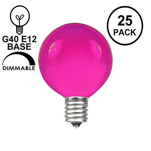 Novelty Lights 25 Pack G40 Outdoor Globe Replacement Bulbs, Purple, C7/E12 Candelabra Base, 5 Watt