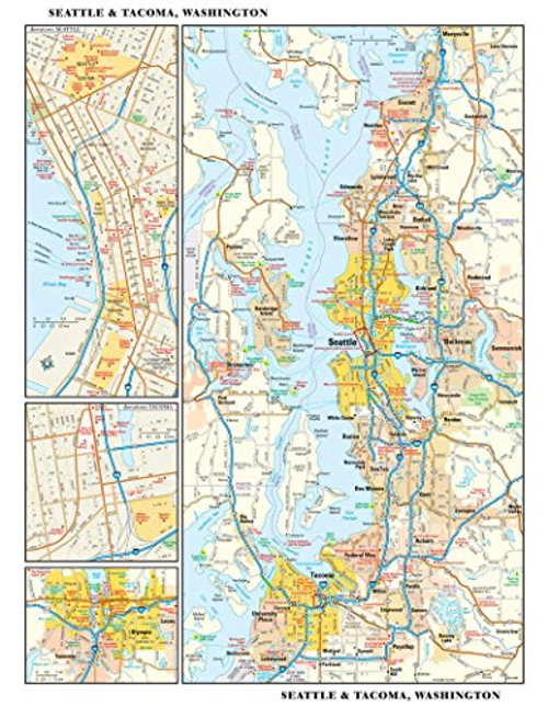 Seattle, Washington Wall Map - 11.5" x 14.5" Paper