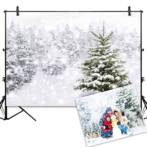 Allenjoy Christmas Backdrop 7x5ft Natural Winter Forest Snowflake Snowfall Background for Photography White Snow Tree Home Party Decoration Photo Studio Props