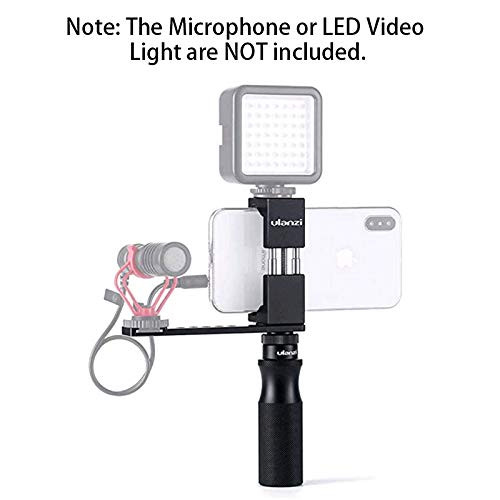 ULANZI Smartphone Vlogging Kit, Aluminum Alloy Phone Vlog Grip Equipment with Phone Tripod Mount + Handle Rig + Cold Shoe Bracket for iPhone XS Max XR X 8 7 6S Plus Samsung Galaxy Google OnePlus 7 Pro