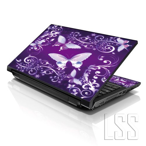 LSS Laptop 17-17.3" skin Cover with Colorful Purple Butterflies Pattern for HP Dell Lenovo Apple Asus Acer Compaq - Fits 16.5" 17" 17.3" 18.4" 19" (2 Wrist Pads Free)