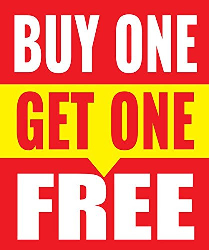 Buy One Get One Free Store Business Retail Sale Display Signs, 18"x24", Full Color, 5 Pack
