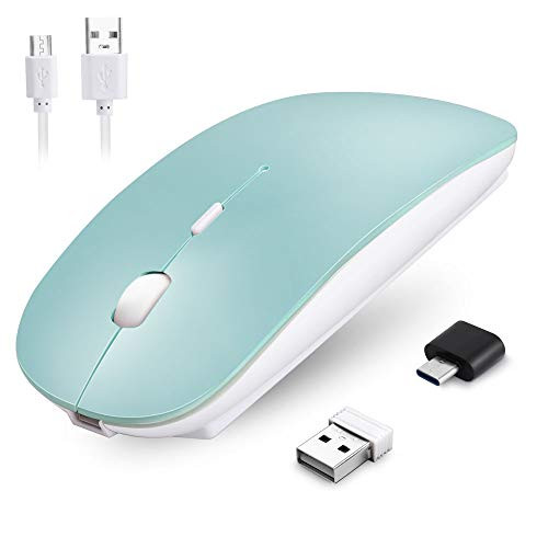 Candywe Rechargeable Wireless Mouse 2.4G Slim Noiseless Click Computer Mouse with USB Receiver & USB-C Adapter Wireless Mouse for Laptop, MacBook, Desktop, Tablet, Computer, Notebook, PC (Blue)
