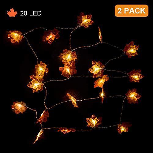 HIGHEVER Fall Decor, Thanksgiving Christmas Decorations Lighted Fall Garland, Maple Leaf String Lights,20LED 10 Feet Battery Powered Harvest Fall Garlands String Light, 2 Pack