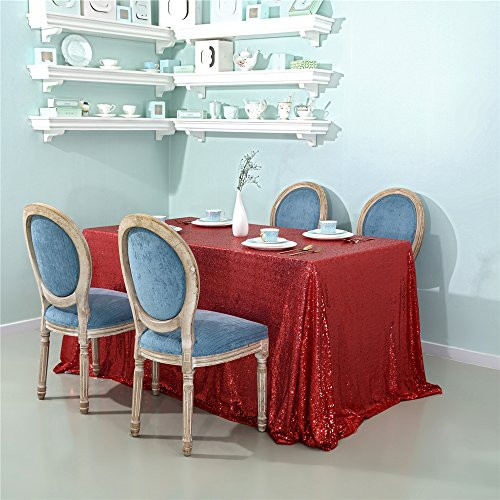 Zdada Sequin Red Tablecloth 60"x105" Wedding Tablecloth Bridal Tablecloth