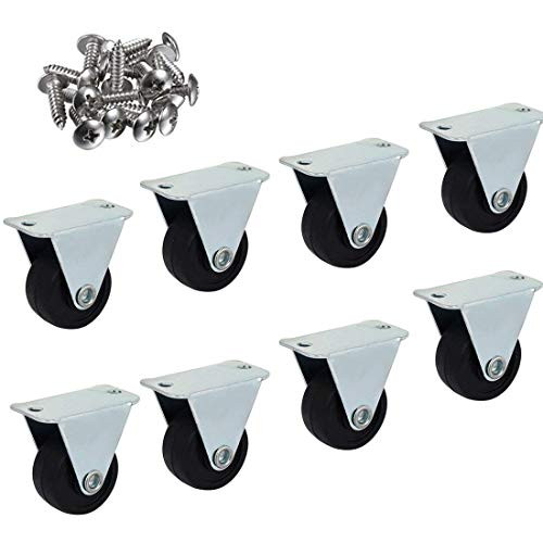 Sydien 8 Pack Heavy Duty 1-inch Diameter Rubber Rigid Non-Swivel Caster Wheel with Top Plate